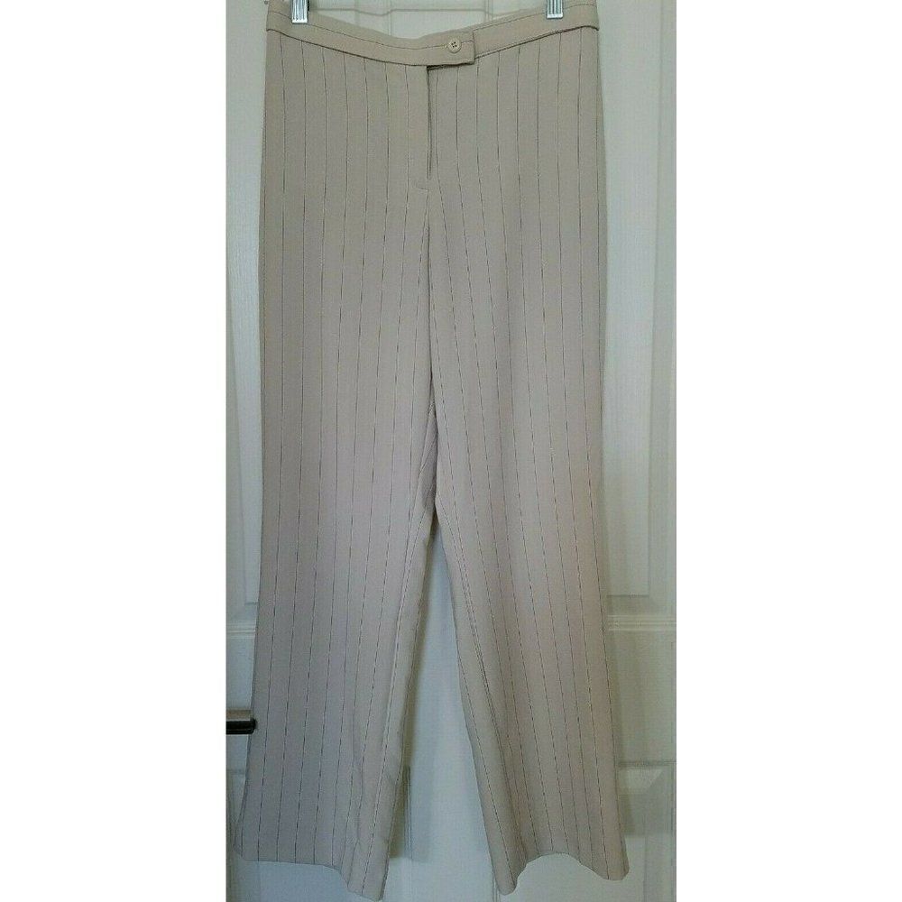 Worthington Dress Pants Pinstripe Stripe Ivory Wide Leg Knit Women 10P 10 Petite